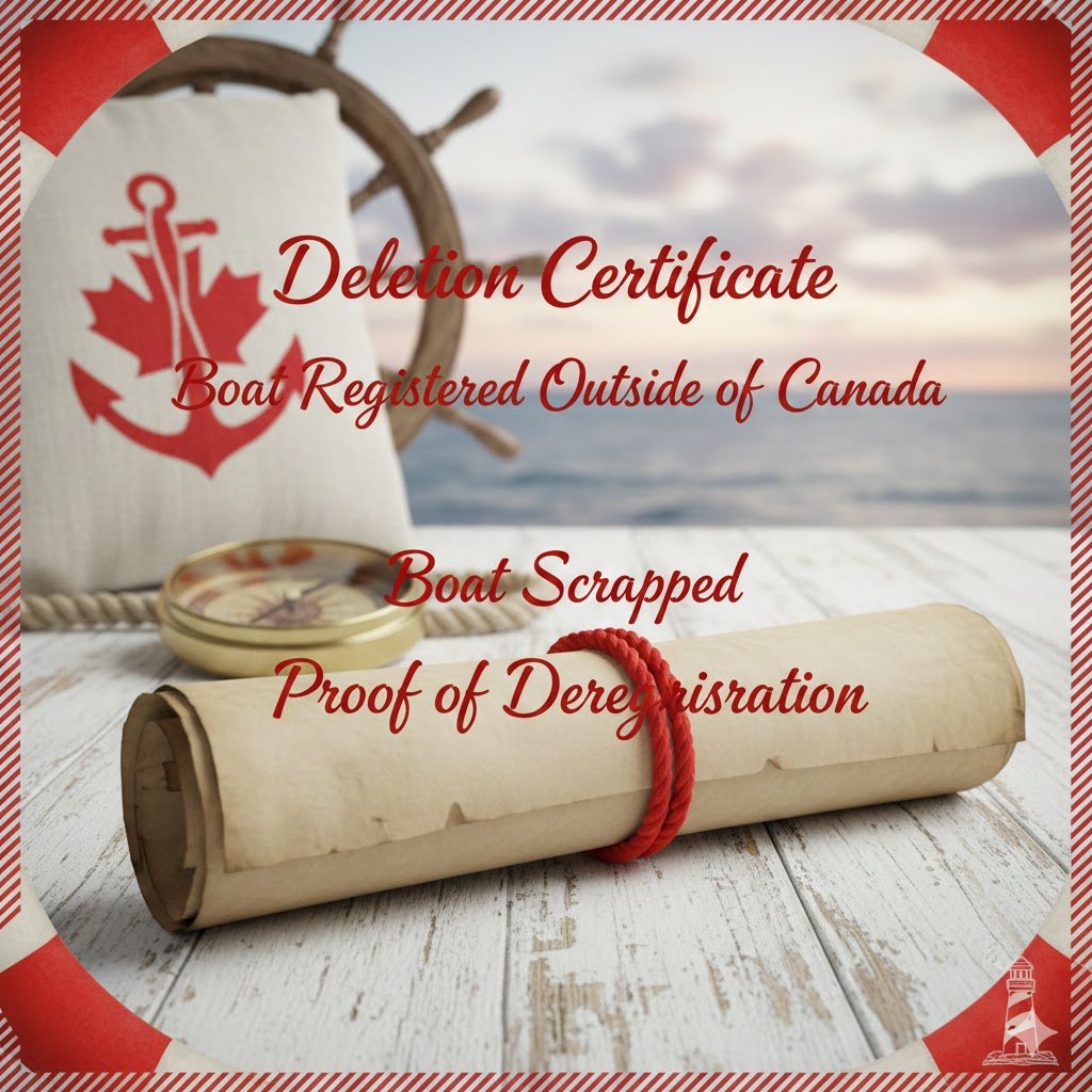 Deletion Certificate: Get It When Your Boat is Registered Outside of Canada, When the Boat is Scrapped, or if You Need Proof of Deregistration. 