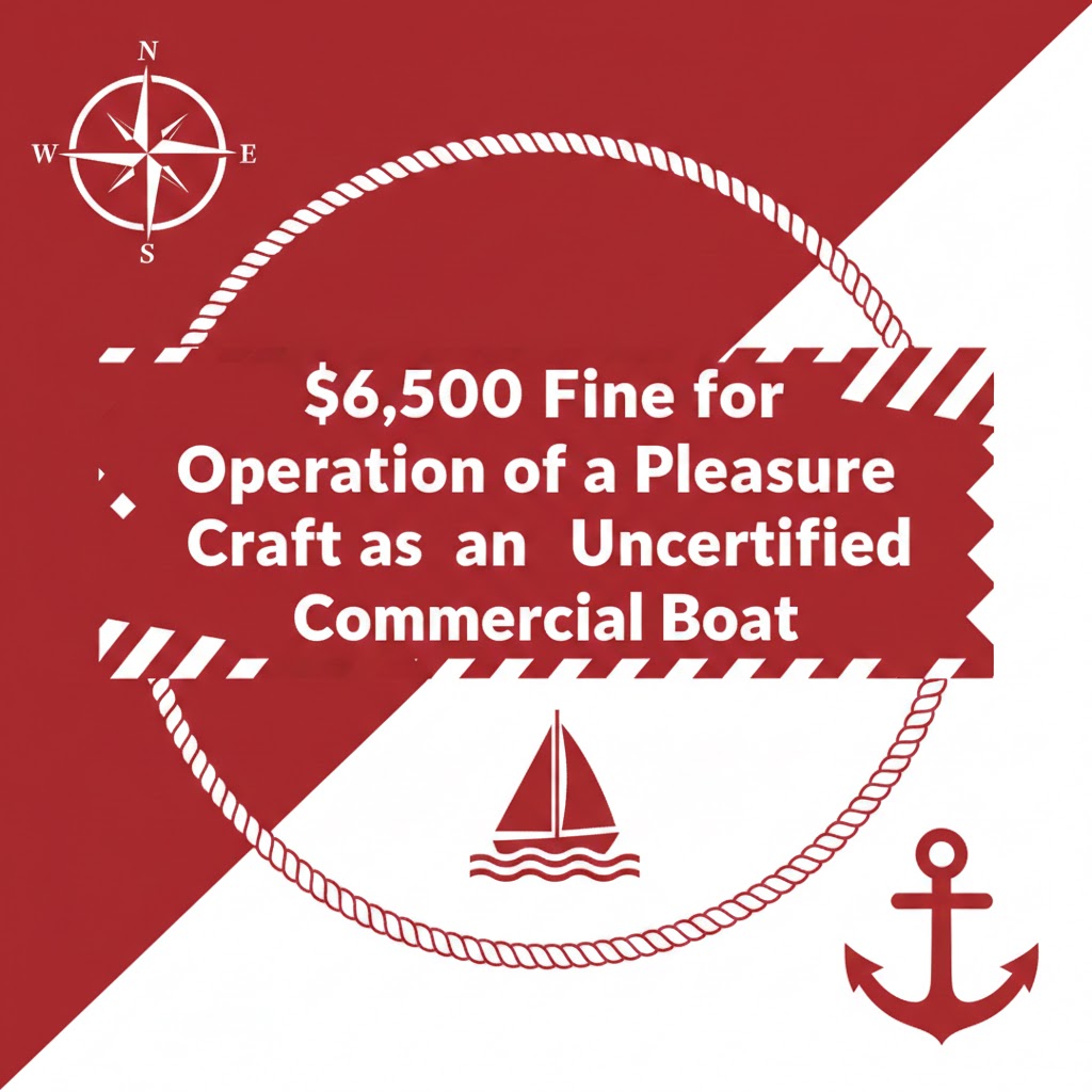 Transport Canada: $6,500 Fine for Operation of a Pleasure Craft as an Uncertified Commercial Boat 